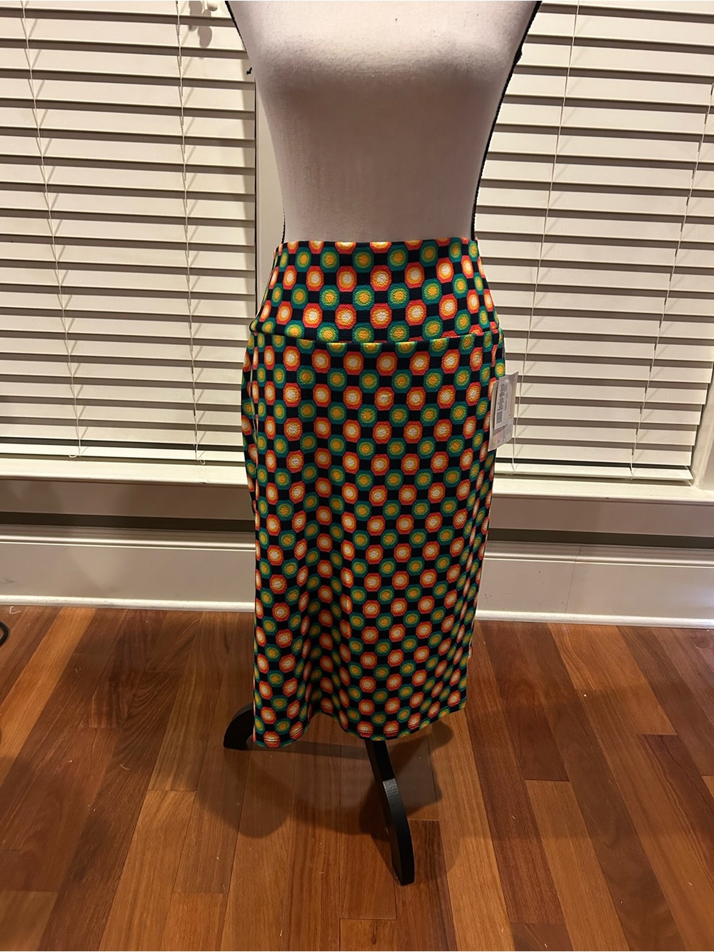 LuLaRoe Womens Cassie Pencil Skirt Sz 2X Green Orange Geometric Pull On